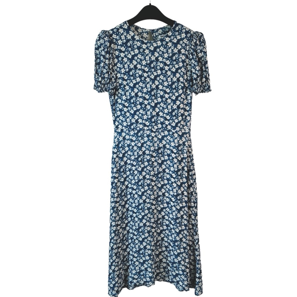 Reformation Lee Floral Puff Sleeve Dress Size 6 Raquel (Blue)